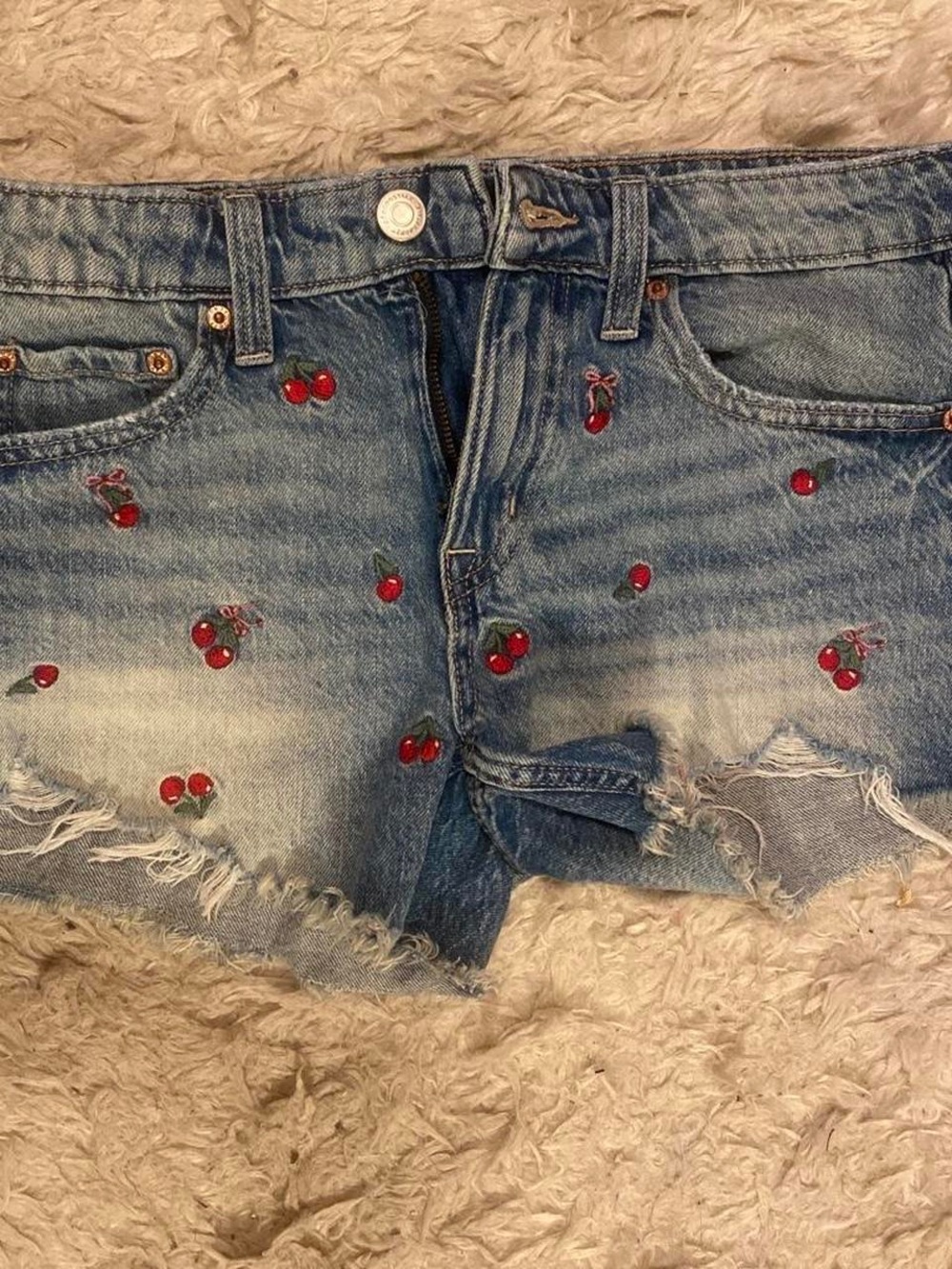 Aeropostale Blue Denim Shorts with Red Cherry Embroidery